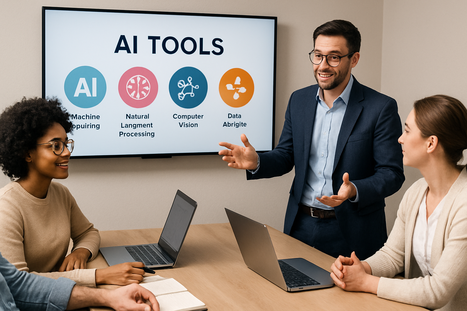 Consultant guiding education team through AI tools